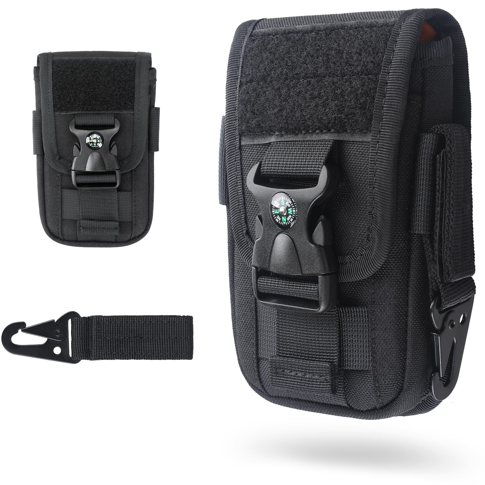 WYNEX Pochette Tactique Molle pour téléphone Portable avec Boucle de Boussole, étui Tactique Molle pour téléphone Portable IP 13/12/11 Max/S22/S21 avec Patch américain et Clip Porte-clés en paracorde