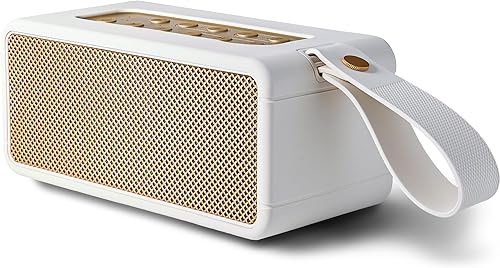 AT&T Essentials - Altavoz Bluetooth retro de 80 W, color crema