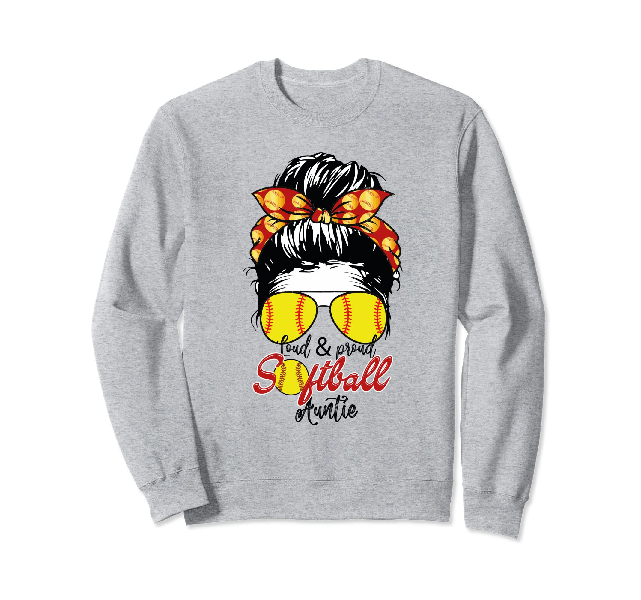 Mother's Day Loud & Proud Softball Aunt Messy Bun Leopard Sweatshirt