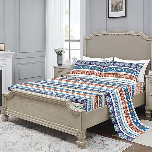 Miniatura 7 de YIYEA Sábanas de tamaño matrimonial  Sábanas bohemias  Sábanas bohemias de microfibra ultra suave de doble cepillado para cama de tamaño matrimonial