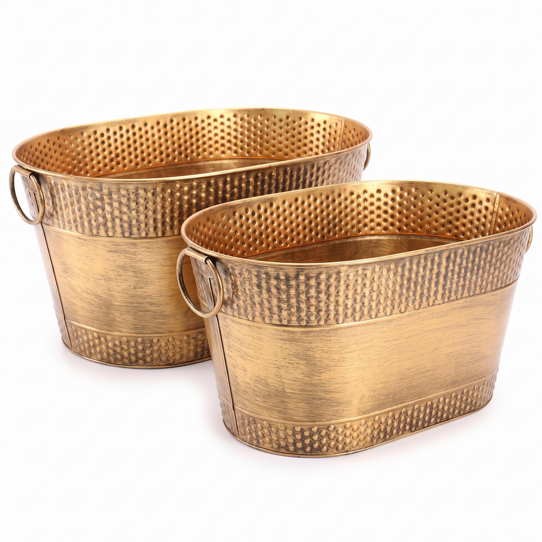 Sjfbebsy Large Beverage Tub 11L, Retro Bronze Galvanised Ice Bucket for Champagne Beer Parties, 2 Pack
