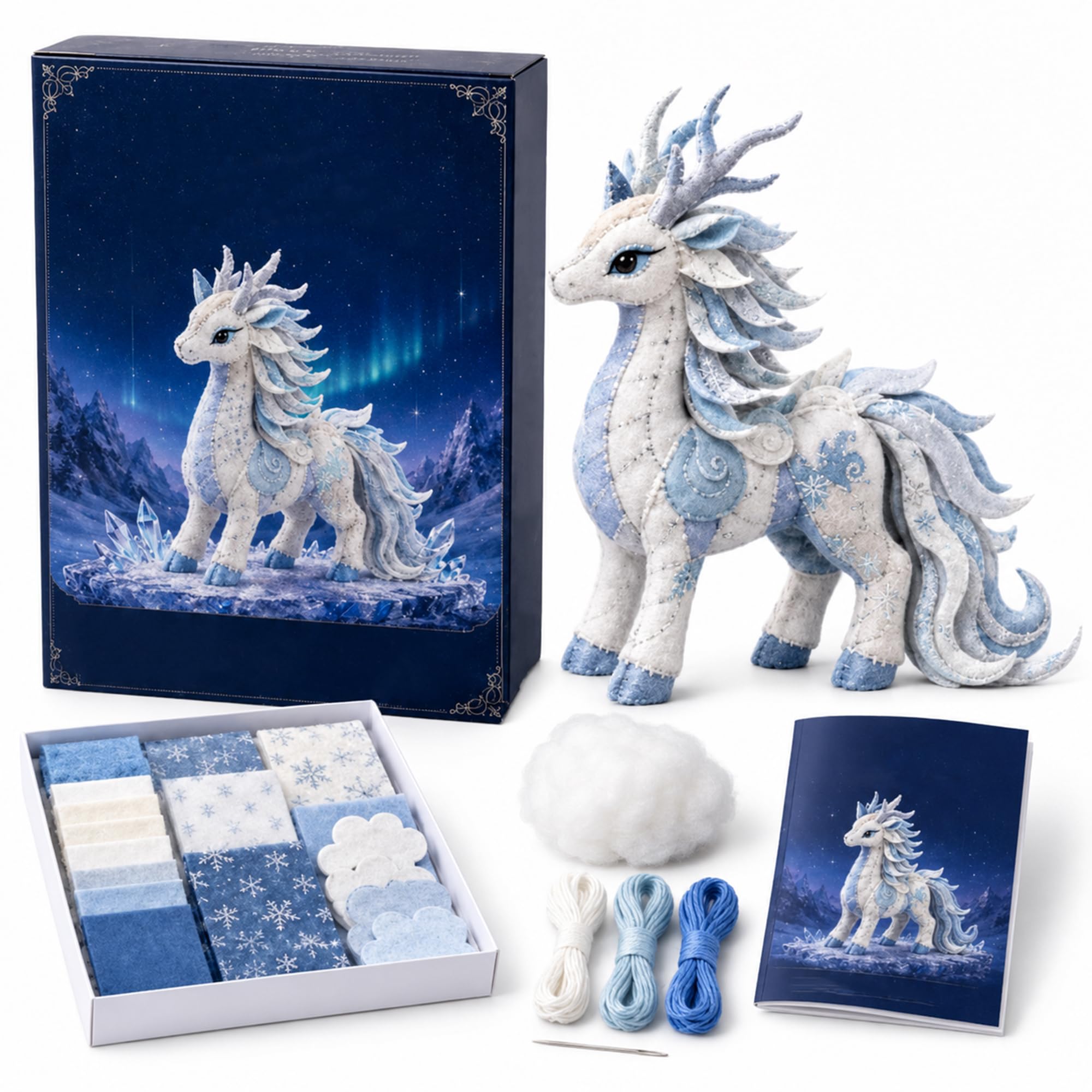 Arctic Winter Guardians DIY Patchwork Kit, 3D Stuffed Animals Mythical Creature, Felt Animal Sewing Kit for Beginners, Pre-Cut Handmade Craft Kit for Home Decor & Creative Gift (*I)