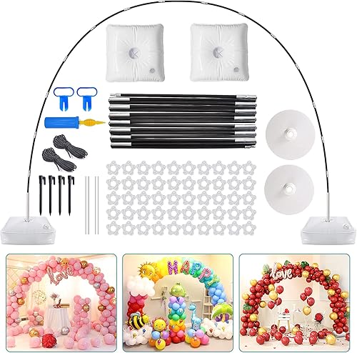 Miniatura 1 de Kit de arco de globo IDAODAN soporte de globo con base de agua ajustable de 9 pies de alto y 98ft de ancho 50 clips de globo bomba manual para bodas