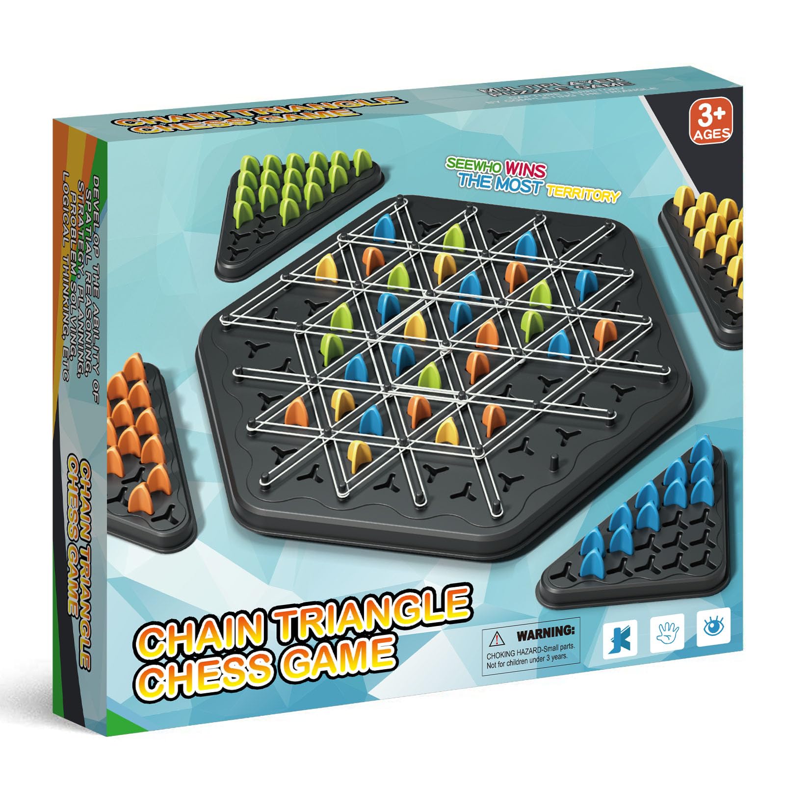 Chain Triangle Chess Game, Geometric Chess Game, Board Games for Family Night, Family Games for Kids and Adults, 2 to 4 Players