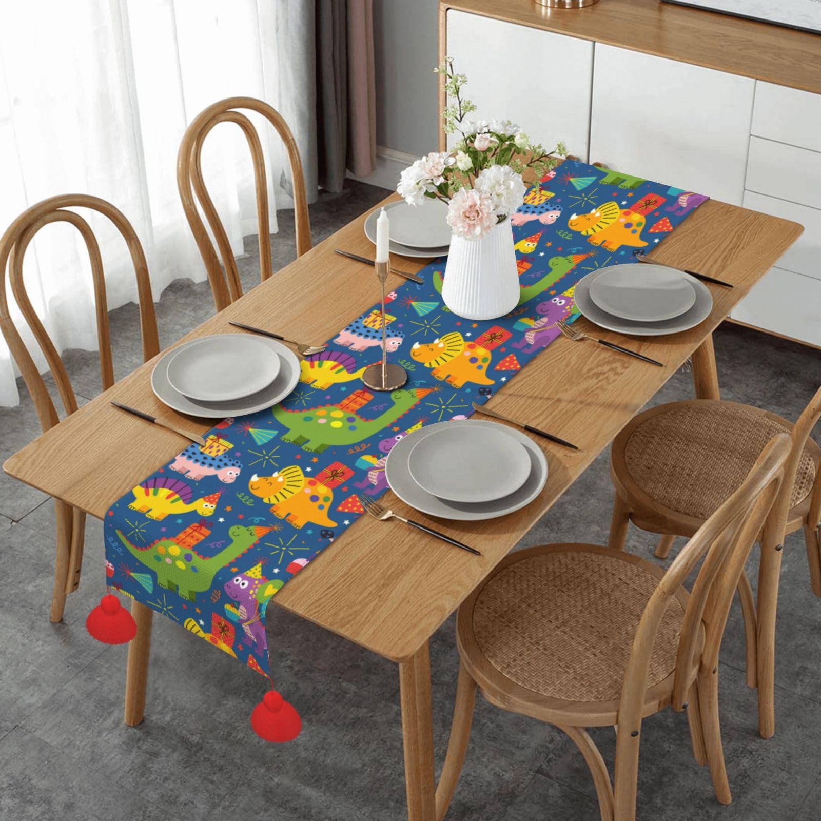 Chemin de table dinosaures 35x152 cm pour décoration intérieur cuisine et salon