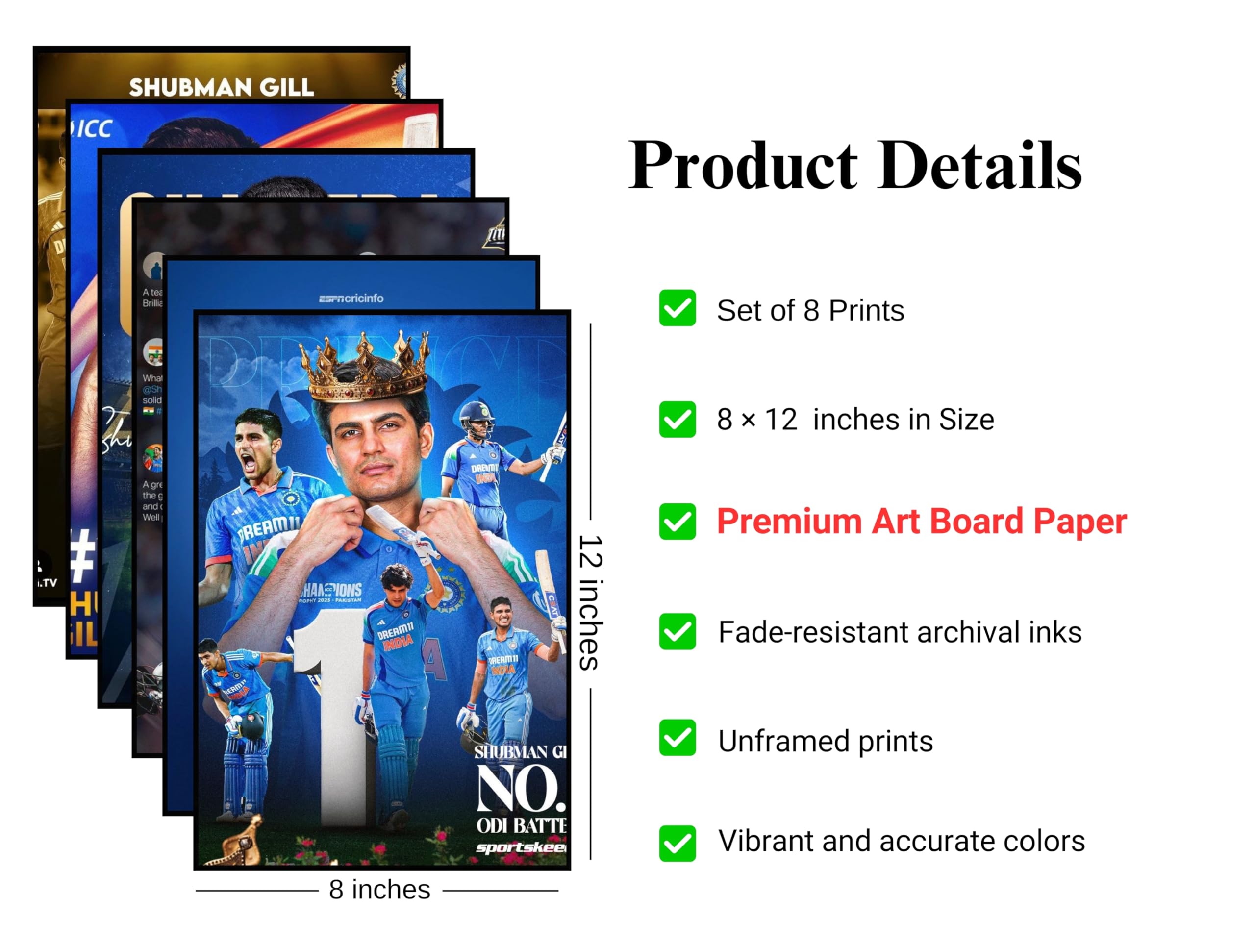 Shubman Gill Cricket Posters - A4 Wall Art -3