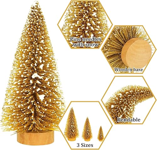 Miniatura 3 de Whaline 16 piezas de mini árbol de Navidad artificial, árboles esmerilados de nieve, rojo, verde, oro, plata, botella, árbol de escritorio, mini