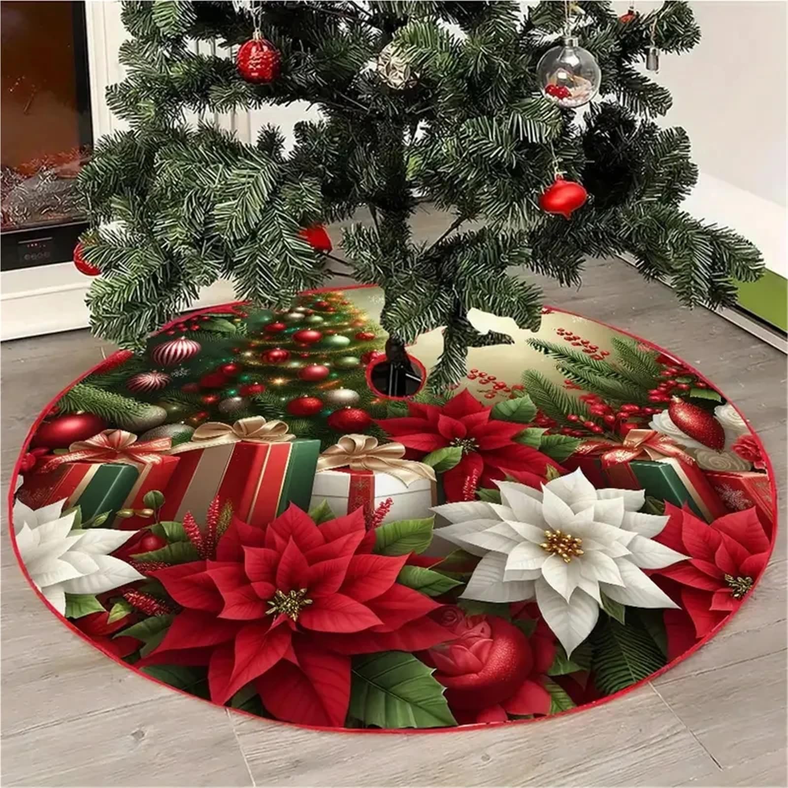 tappeto albero di natale Tappeto for albero di Natale, vestito con motivo ricamato, decorazioni for feste Capodanno(Diameter 120cm)