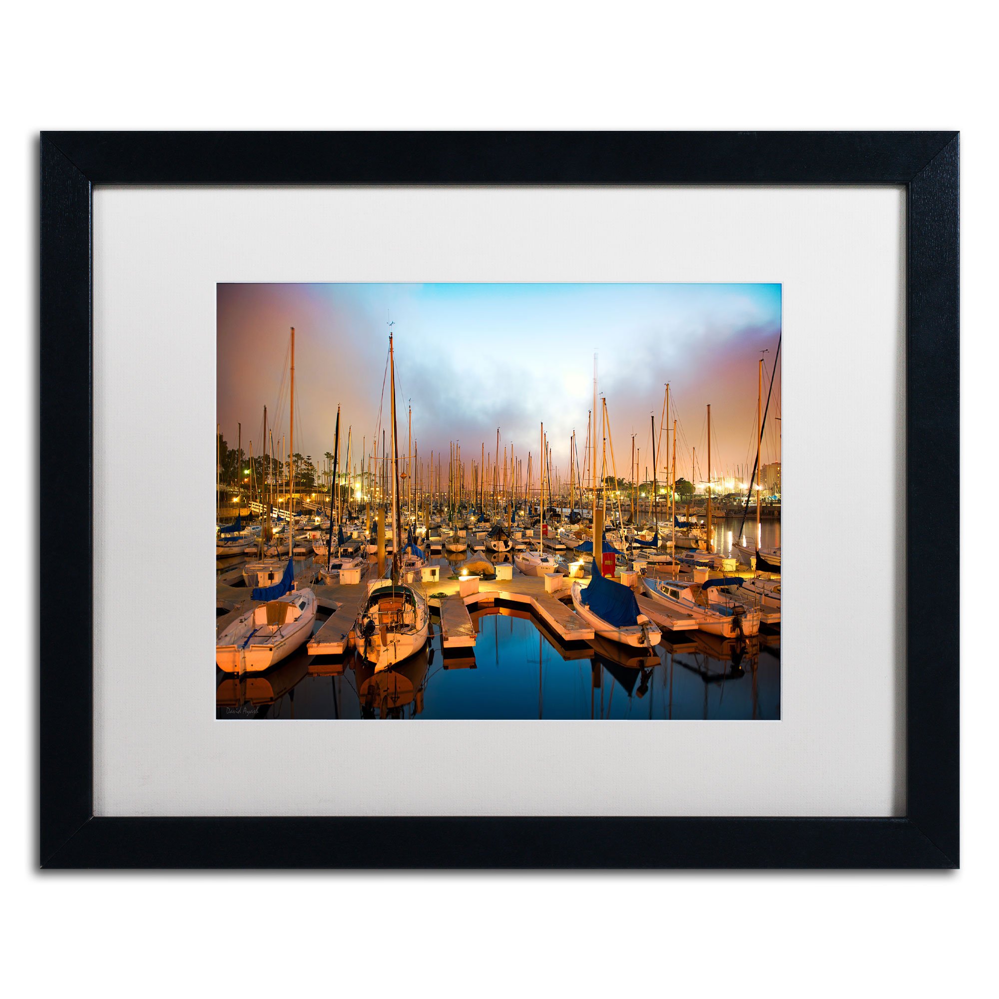Marina Del Rey-Southern California Framed Art by David Ayash, 16 by 20-Inch, White Matte with Black Frame