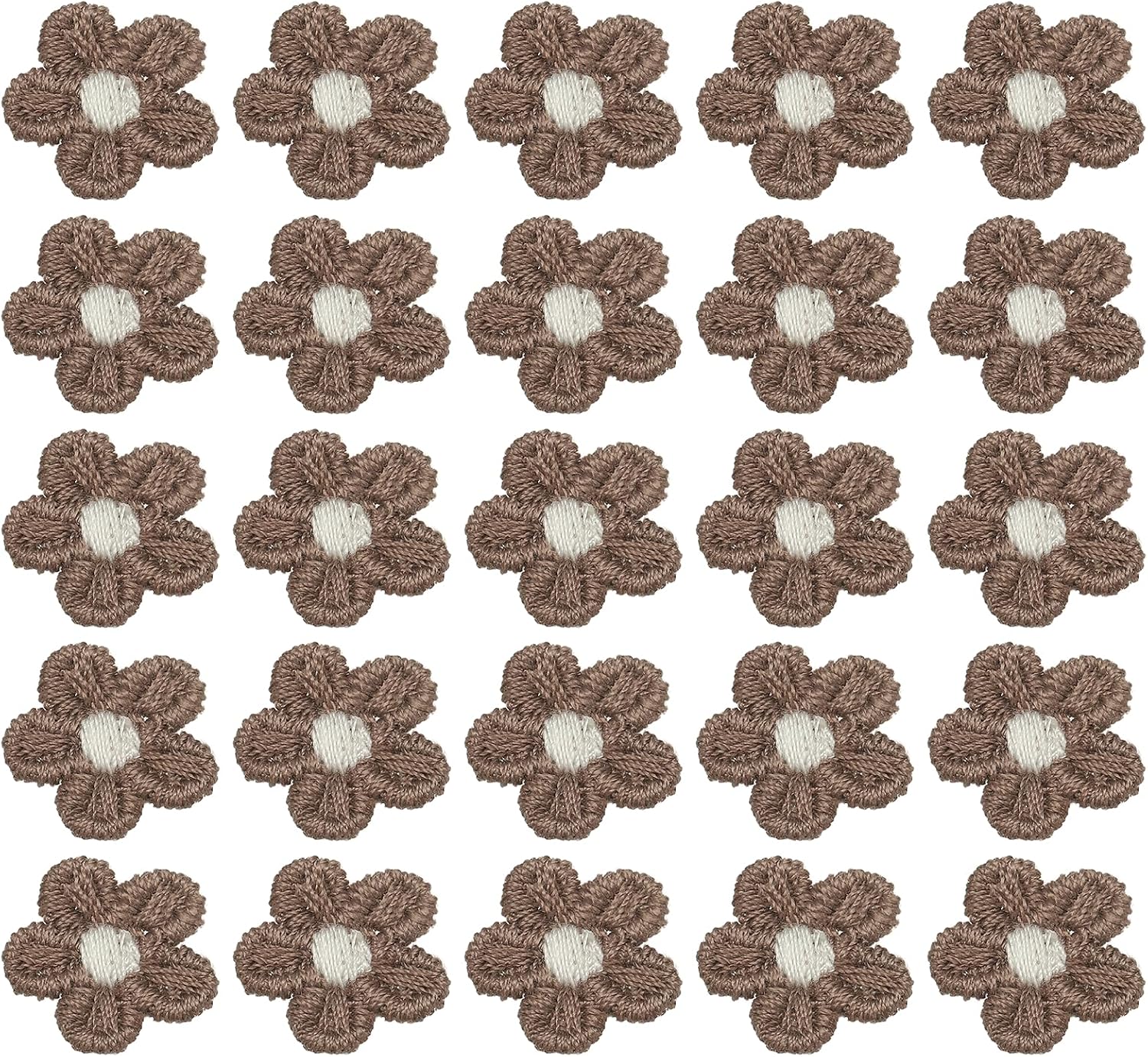 uxcell 50 Pcs Mini Daisies Flower Sew on Patches, 0.6" Flower Appliques Patches Small Embroidered Floral Appliques Sew for Clothing Hats Bags Hair Accessories DIY, Brown