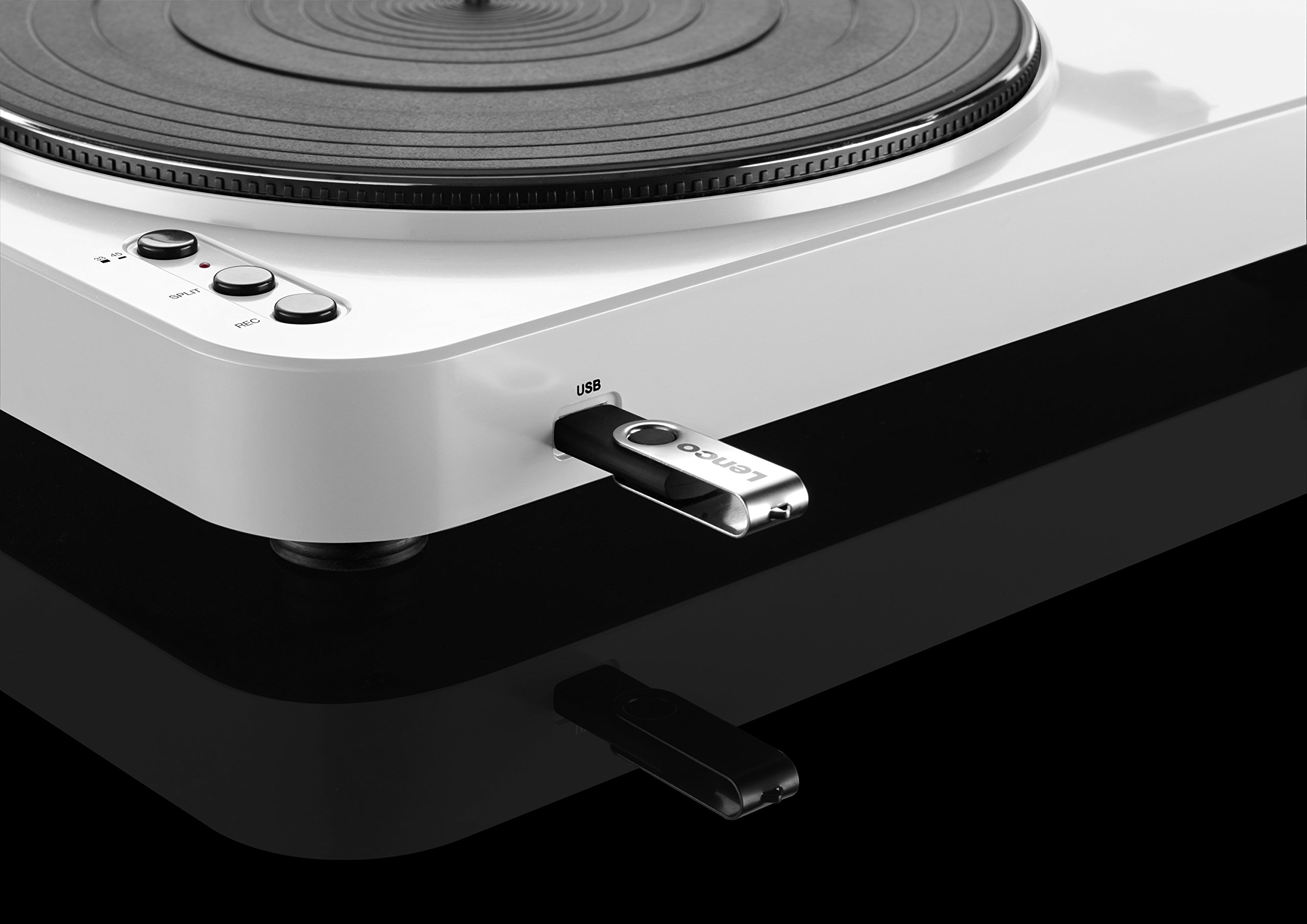 LENCO L-85 Giradischi con Registrazione Diretta su USB Key, Trazione cinghia, Semiautomatico, Testina magnetica, Bianco Laccato