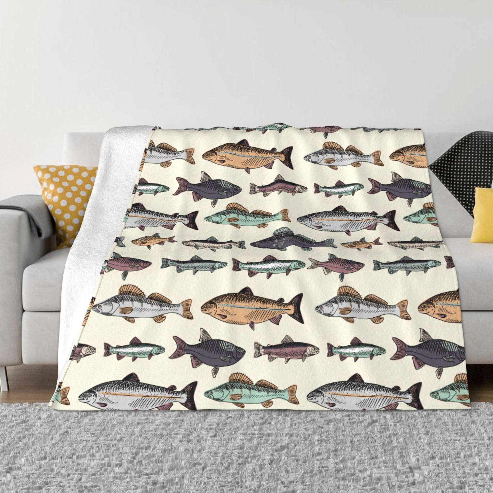 Amazon｜毛布 シングル 魚柄 さかな 膝掛け ブランケット 柔らかく