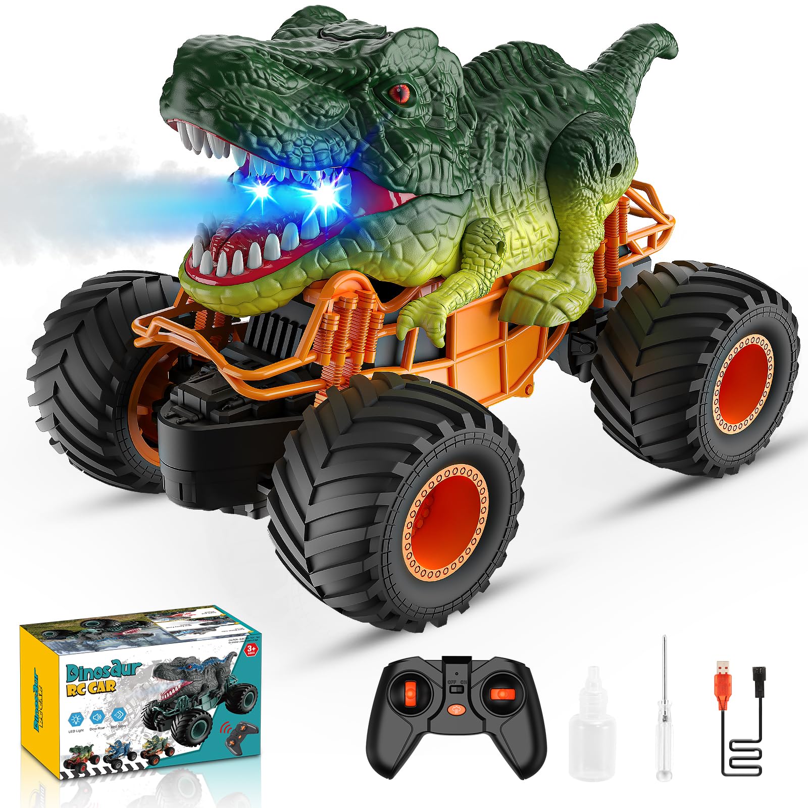 HappyGoLucky Coche Teledirigido, Monster Truck Juguetes Niños 3-10 Años Coches para Niños Juegos Regalo Niño 4-12 Años Dinosaurios Juguetes Regalo Cumpleaños Niños, Regalo Navidad Niño
