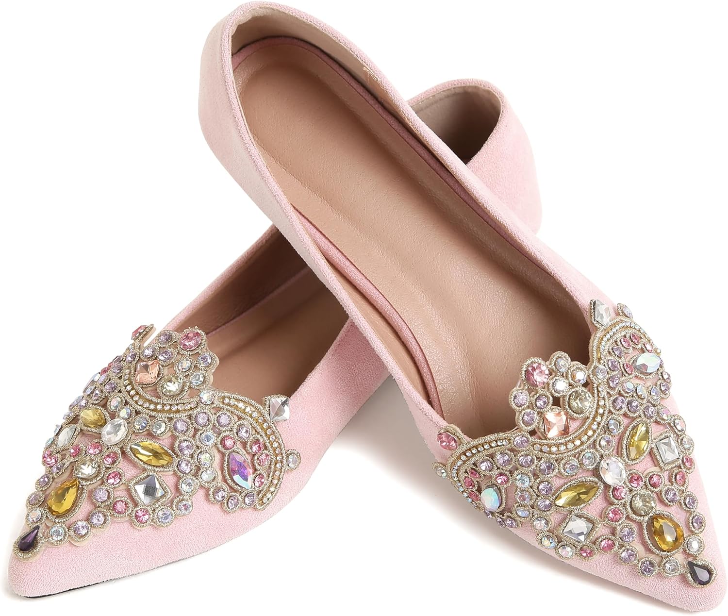 Flats for Women Bling Rhinestone Pointed Flat Shoes Comfort Slip on Low Heel Wedding Dress Shoes Ballet Flat Shoe