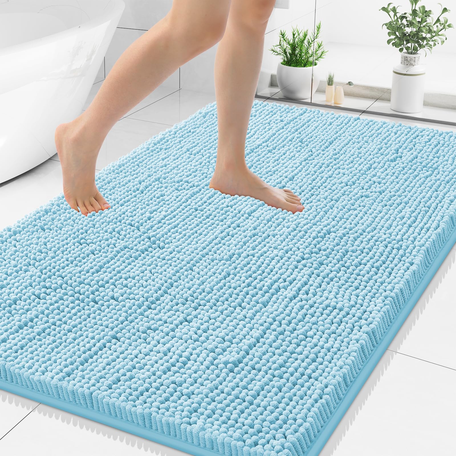 Smiry Luxury Chenille Bathroom Rugs 48x32, Extra Soft and Absorbent Shaggy Bath Mat, Machine Washable, Non-Slip Plush Carpet Runner for Tub, Shower,