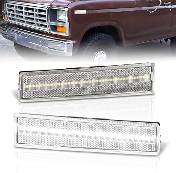 AJP Distributors Clear Lens White LED Front Fender Bumper Side Marker Lights Reflector Signal Lamps Assembly Compatible/Replacement For Bronco F100 F150 F250 F350 1980 1981 1982 1983 1984 1985 1986