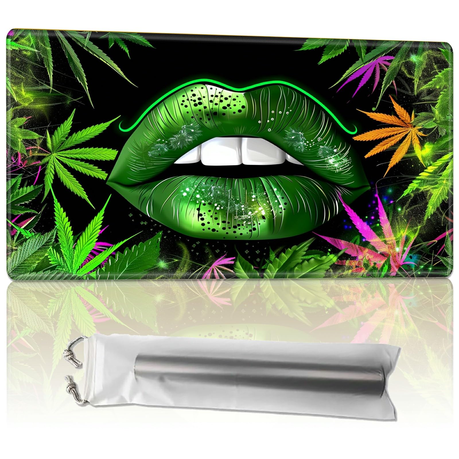 for MTG Playmats with Storage Bag, TCG Playmat MTG Game Mat with Stitched Edges, 24" x 14" Commander Board Battle Game Card Playmat, Smooth Surface Desk Mat for Card Games, Green Lip