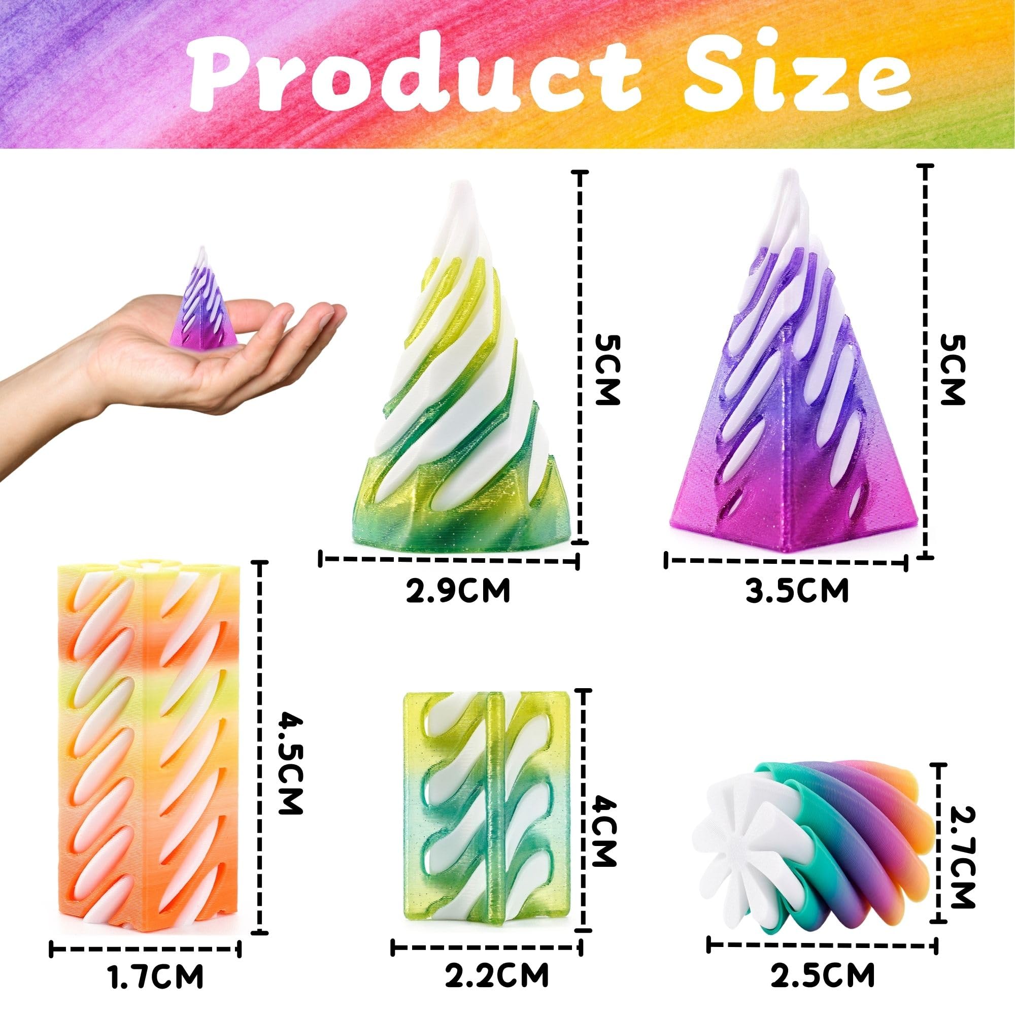 Lubibi 5 SZTUK Spiralny stożek Fidget Zestaw zabawek, drukowany w 3D niemożliwy stożek, stożek Fidget Toys, mini dekoracje biurka odprężającego zabawka dla dzieci dorosłych prezent