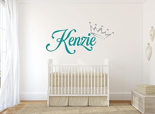 Miniatura 7 de Calcomanía de vinilo para pared con nombre personalizado con corona de princesa, nombre personalizado con tiara para el hogar, decoración para