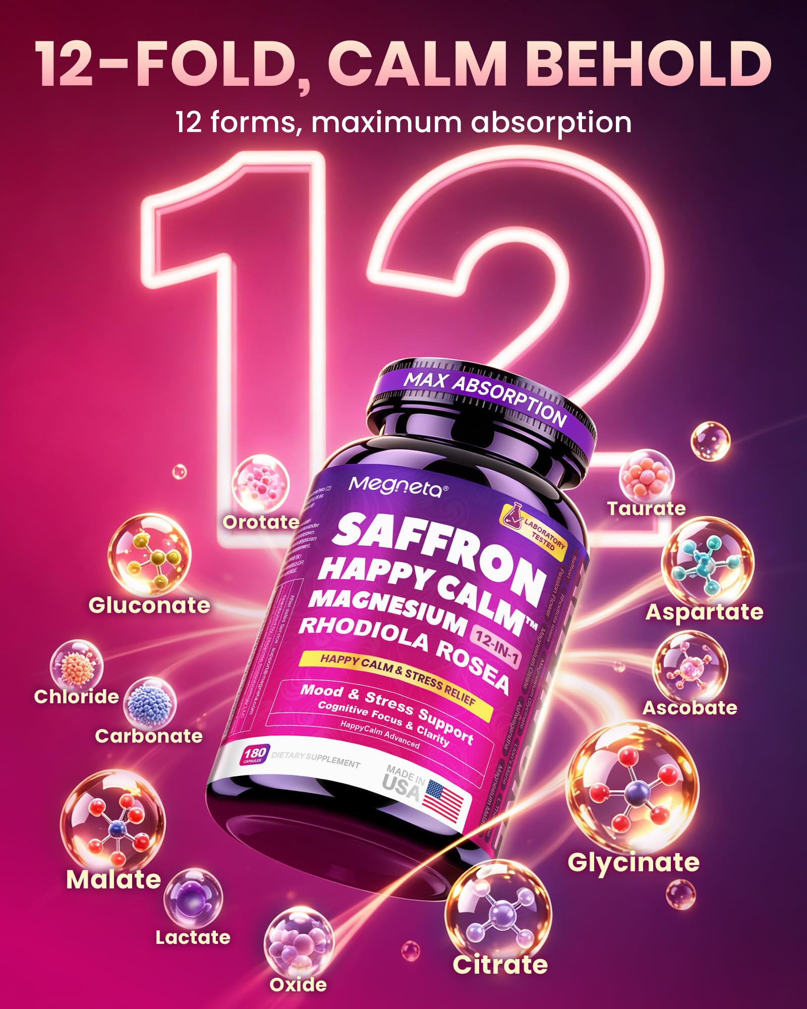 Saffron Supplements, 1000mg 12-in-1 Magnesium Complex for Women,180 Count — Amazon image 4