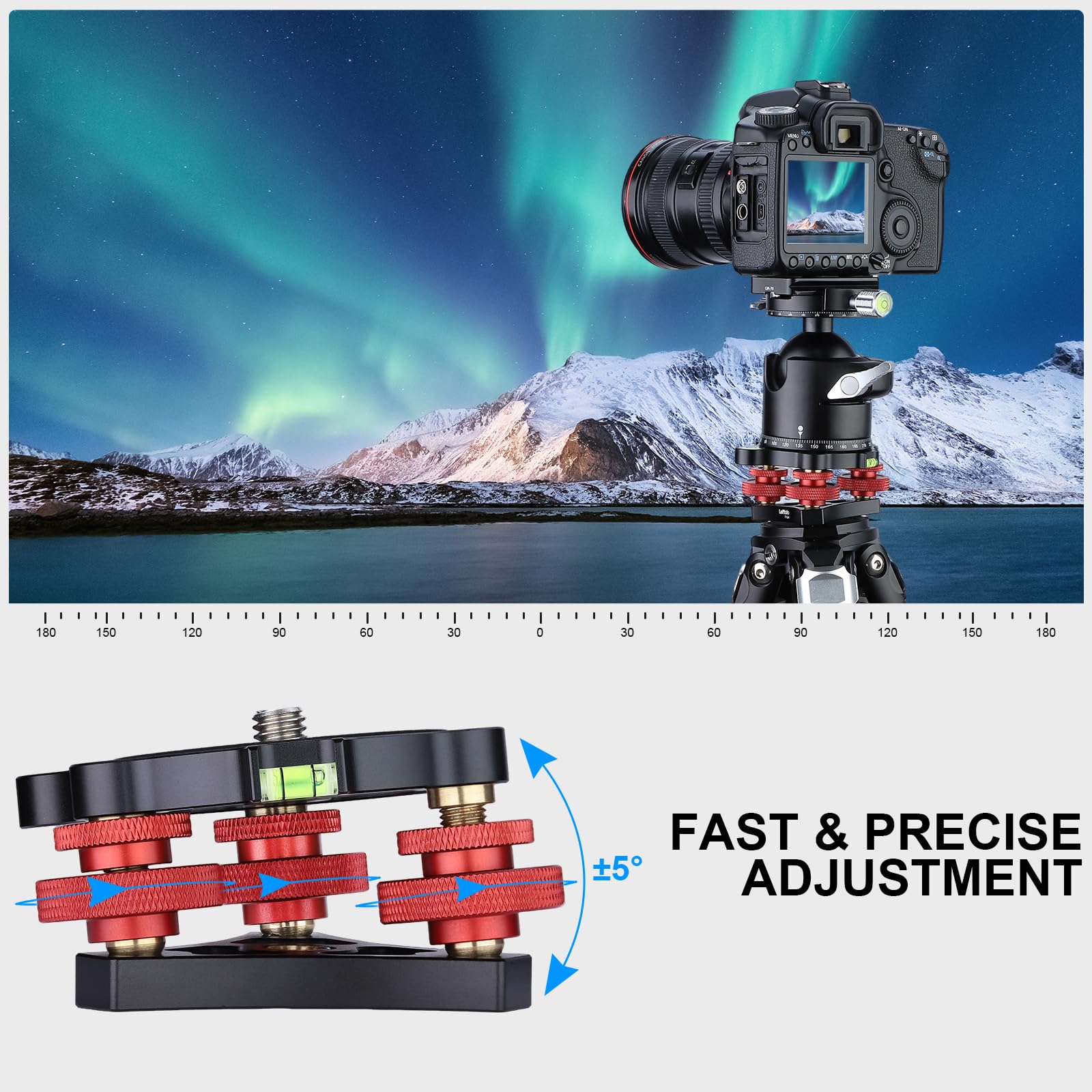 Leftfoto Trépied de nivellement avec support de réglage de précision +/- 5 degrés pour tête panoramique rotule vidéo et trépied