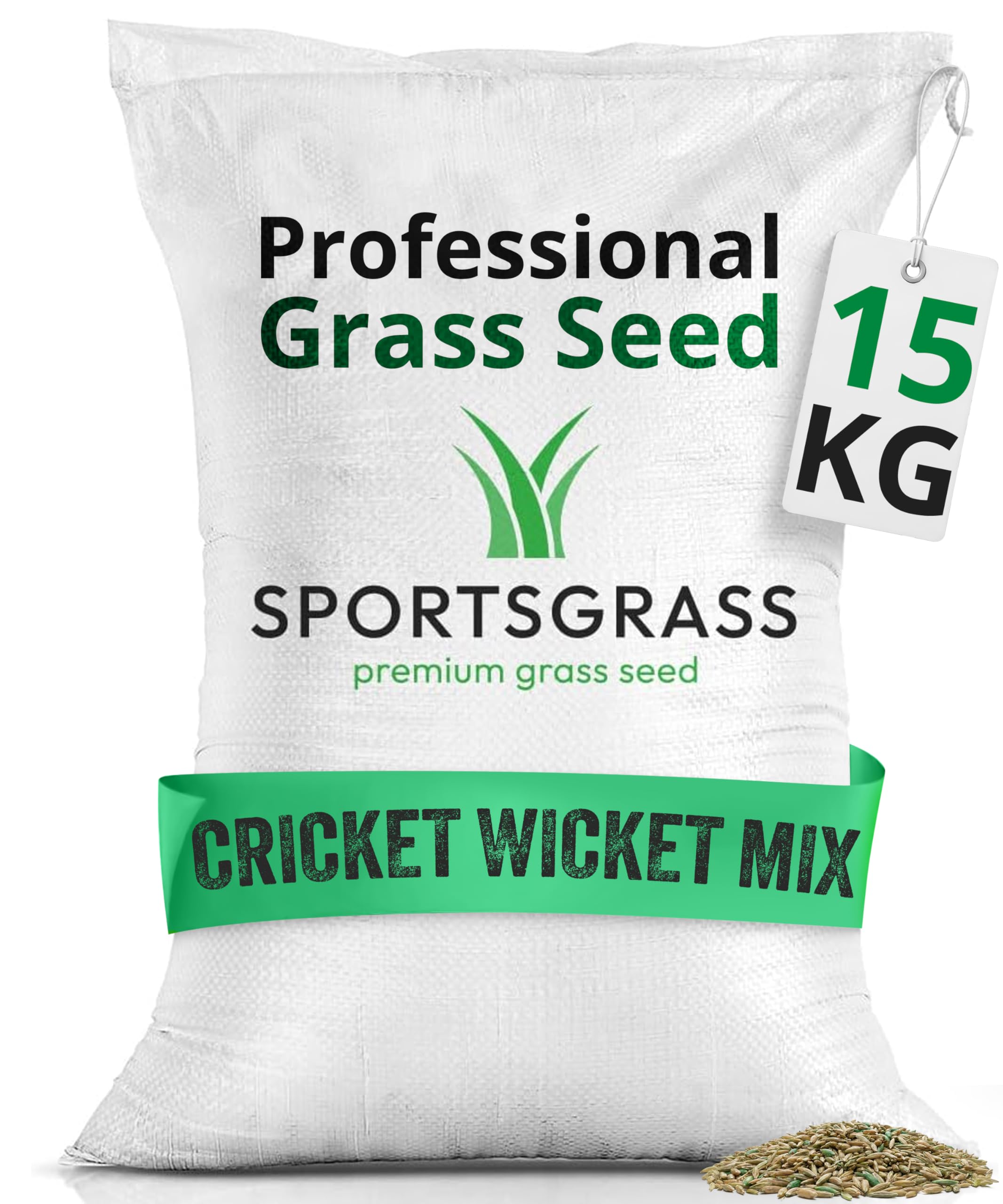 Lawns Direct™ SportsGrass™ 15kg Professional Fine-Leaved Perennial Rye Grass Seed Mix Designed Especially for Cricket Wicket Areas, Covering 600m2