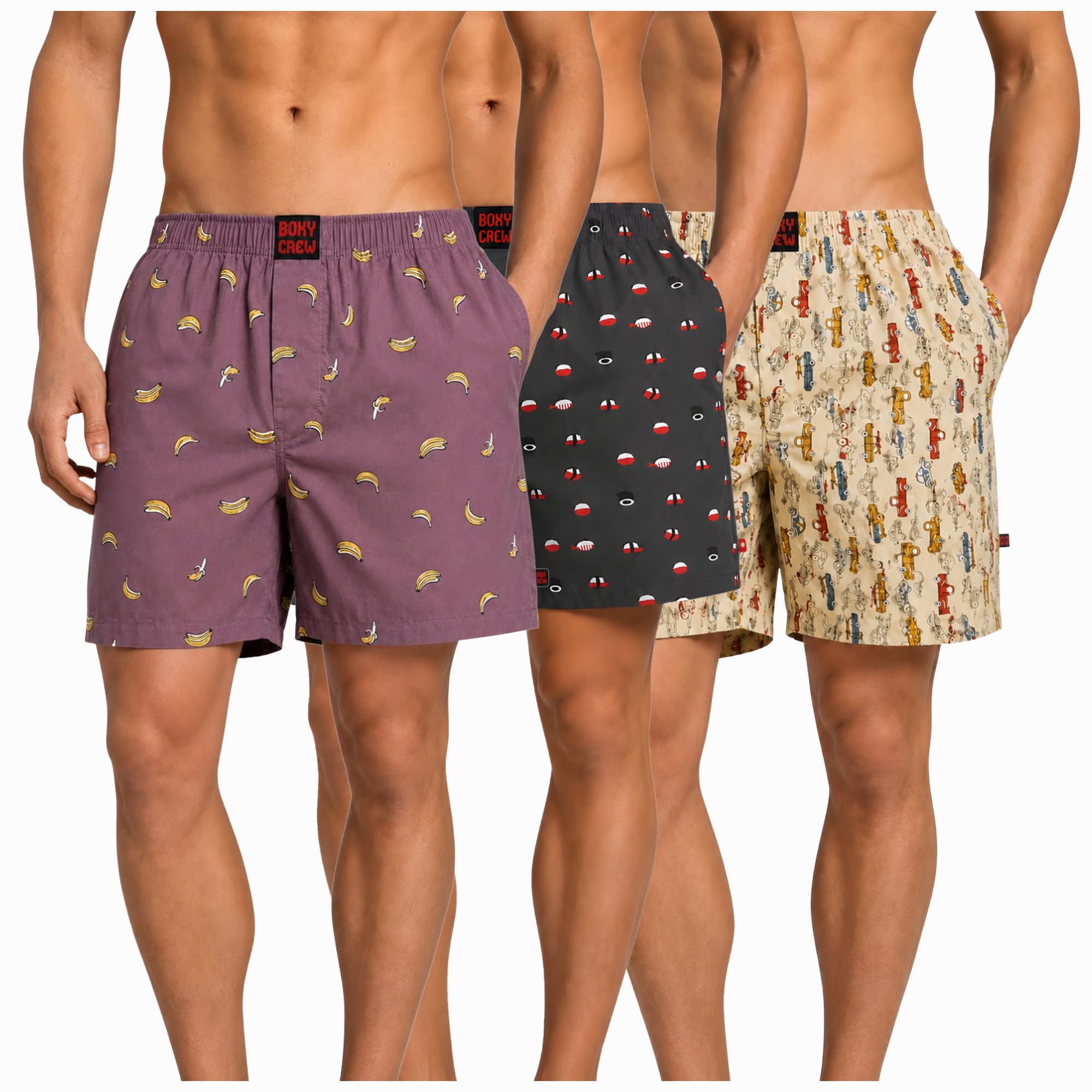 Men's 100% Cotton Boxer Shorts Pack of 3, Rose Pink, Charcoal & Beige | Woven Boxers with Side Pockets, No-Marks Elastic Waistband, Breathable Relaxed Fit | Style 006-012-013-image-40