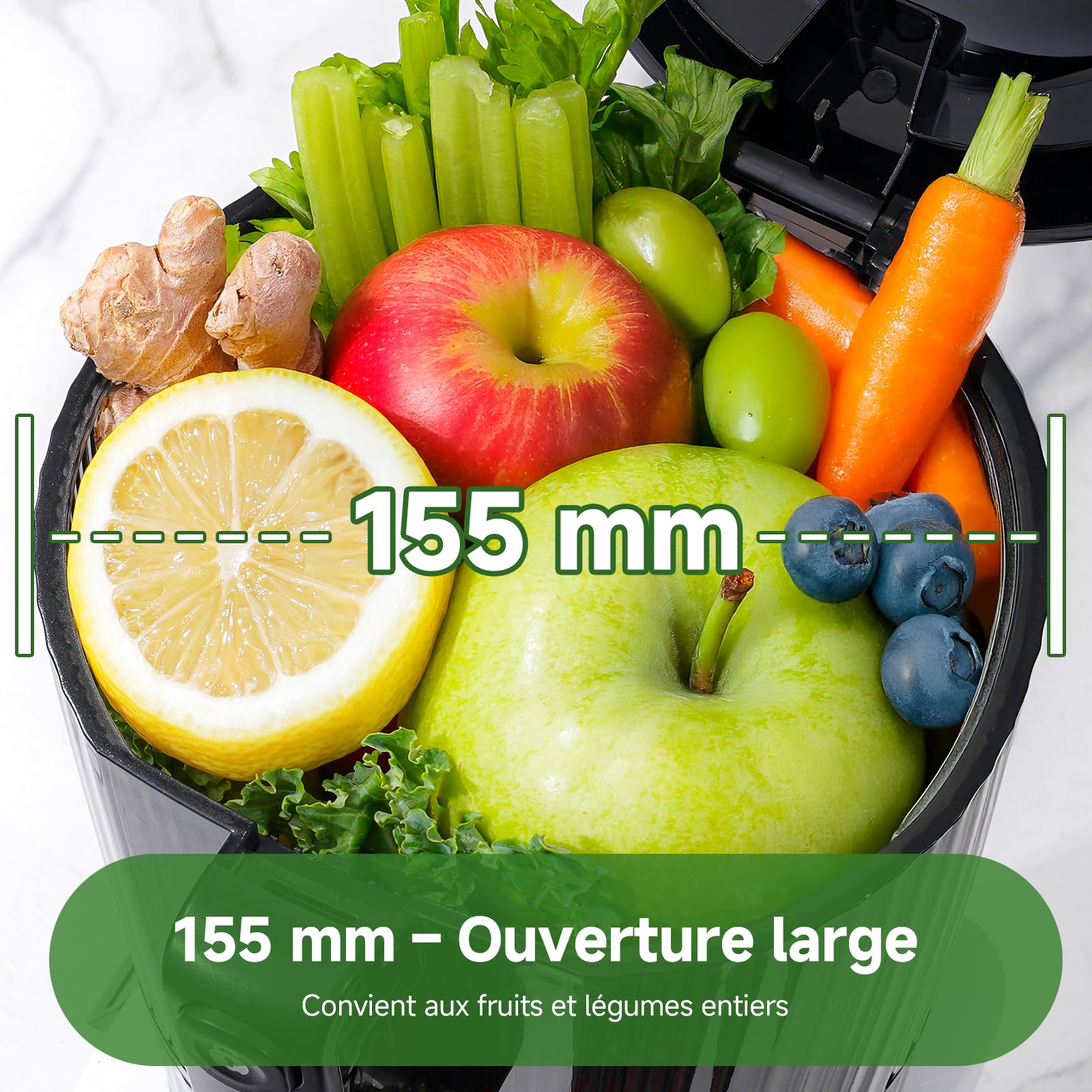 AMZCHEF Extracteur de Jus de Fruits et Légumes, Bocca 155mm, 2,5L, 2 Filtres, Pression Automatique