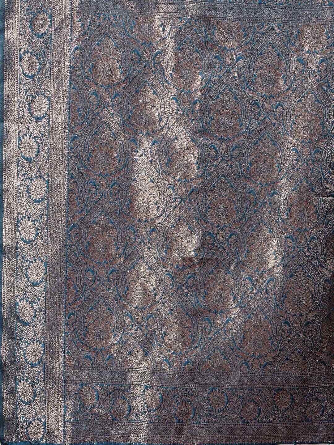 Shiv Textiles Women's Banrasi Silk Woven Saree(AUS-ASBNS1001-TEAL) 4