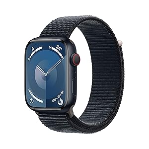 Apple Watch Series 9 GPS + Cellular 45mm Smartwatch con cassa in alluminio color mezzanotte e Sport Loop mezzanotte. Fitness tracker, app Livelli O₂, display Retina always - on, resistente all’acqua