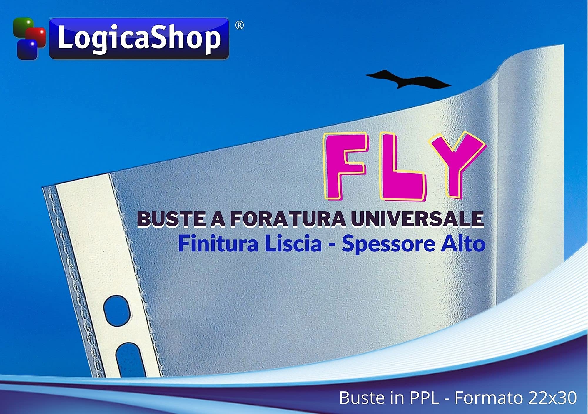 Fly Buste Forate Trasparenti per Raccoglitori ad Anelli A4, Cartelline Plastica (Lucide, 100 Pezzi)