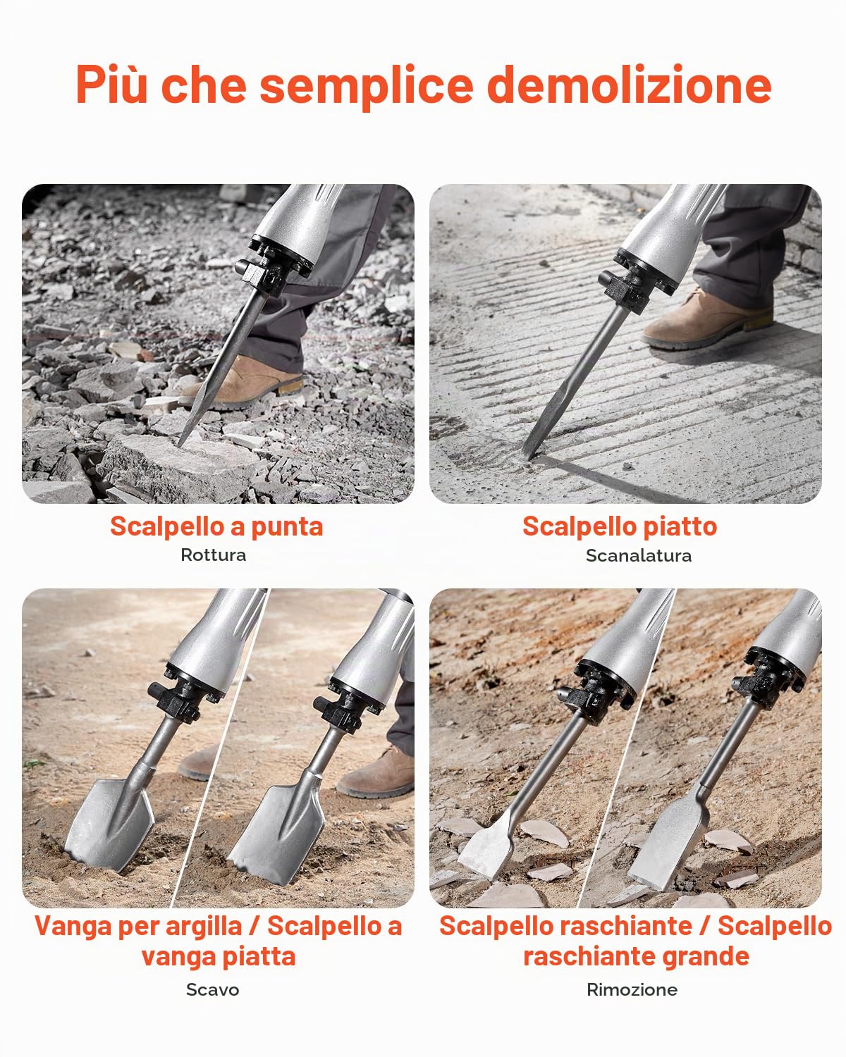 VEVOR Martello Demolitore per Calcestruzzo 2200W 6 Punte a Scalpello per 1400BPM, Kit di Martello Demolitore Elettrico 220V per Lavorazione su Cemento Mattoni Piastrelle Demolizione per Muro 66J 2200W