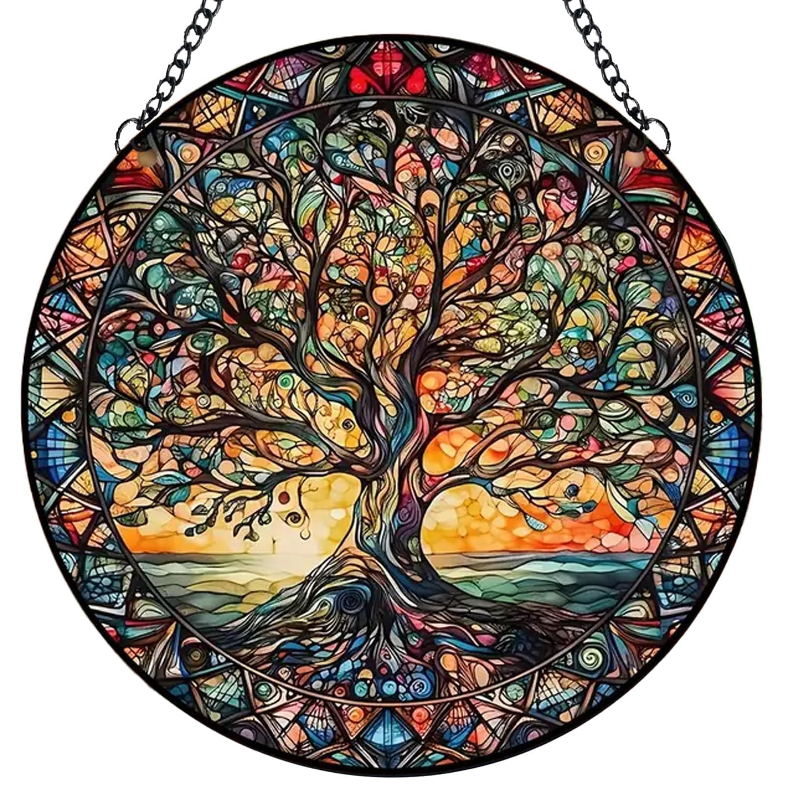 Tree of Life Suncatcher Indoor/Outdoor Stained Glass Window Hanging - Handmade Stained Glass Suncatchers for Windows Hanging - Decoration for Home