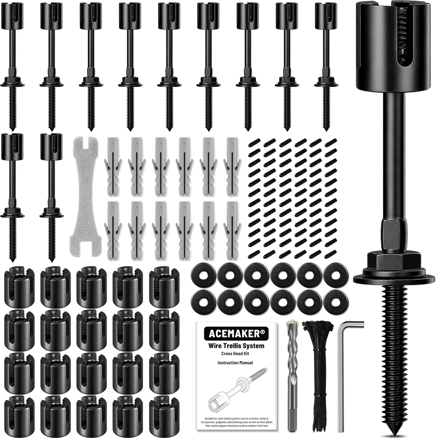 20 Black Cross Clamps +12 Black Crosshead Hubs, Acemaker Wire Trellis Kit