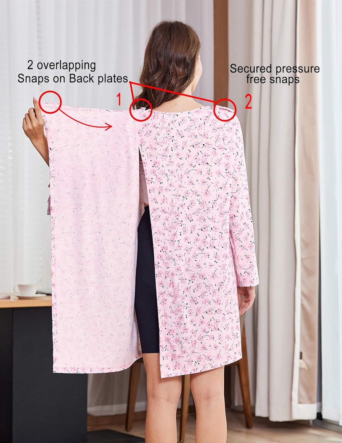 Deyeek Hospital Gowns for Women Open Back Dress Long Sleeve Post Surgery Tear Away Adaptive Nightgowns Dialysis Clothing - Image 4