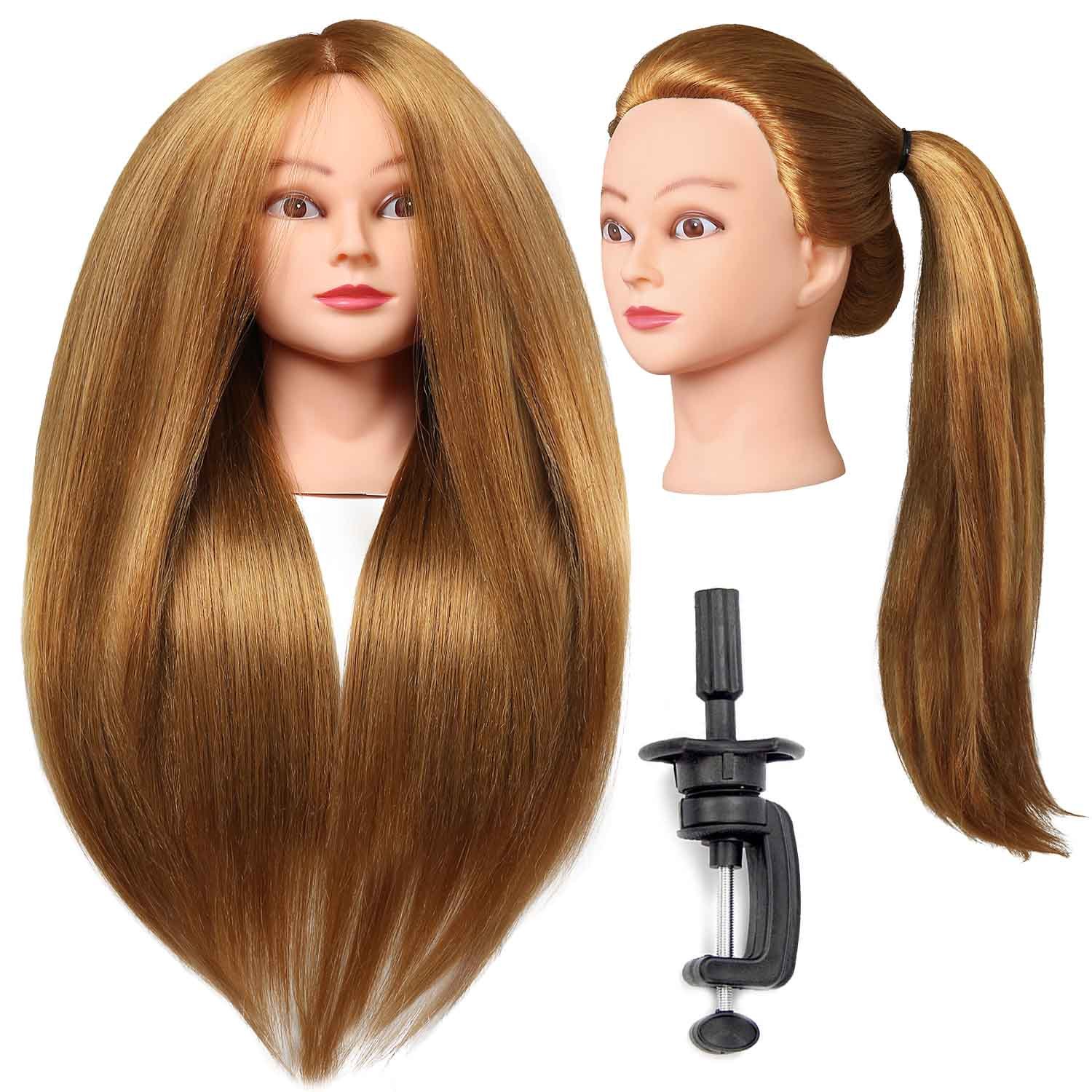Willinghair 26"-28" Mannequin Head with 60% Real Hair, Hairdresser Practice Training Head Cosmetology Long Hair Manikin Doll Head with 9 Tools and Clamp - #27, Makeup On