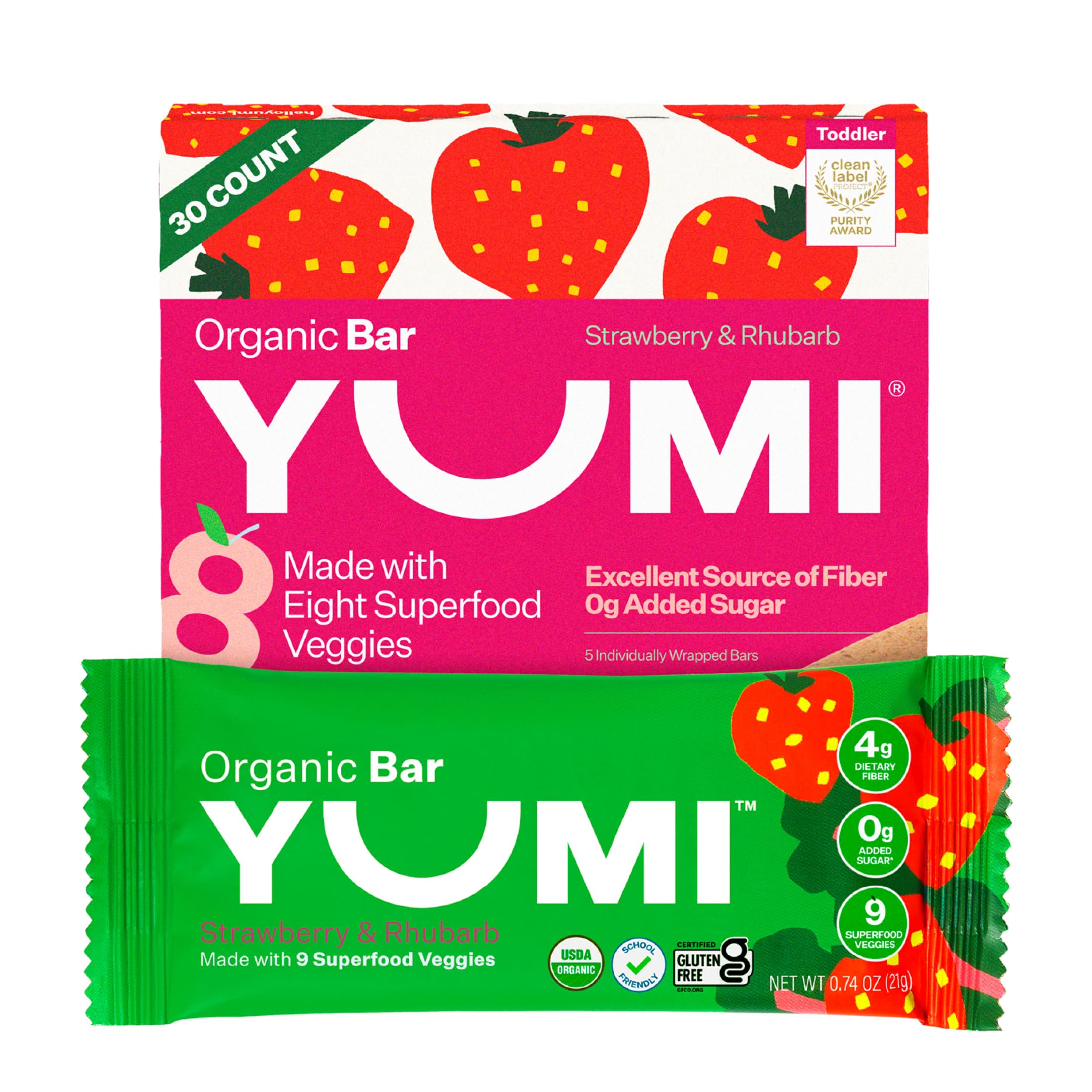 Yumi Organic Toddler Snacks Bars - Gluten-Free, No Added Sugar, 7+ Vegetables, Soft-Baked Crust, Yumi Bars Healthy Toddler Organic Snacks - School