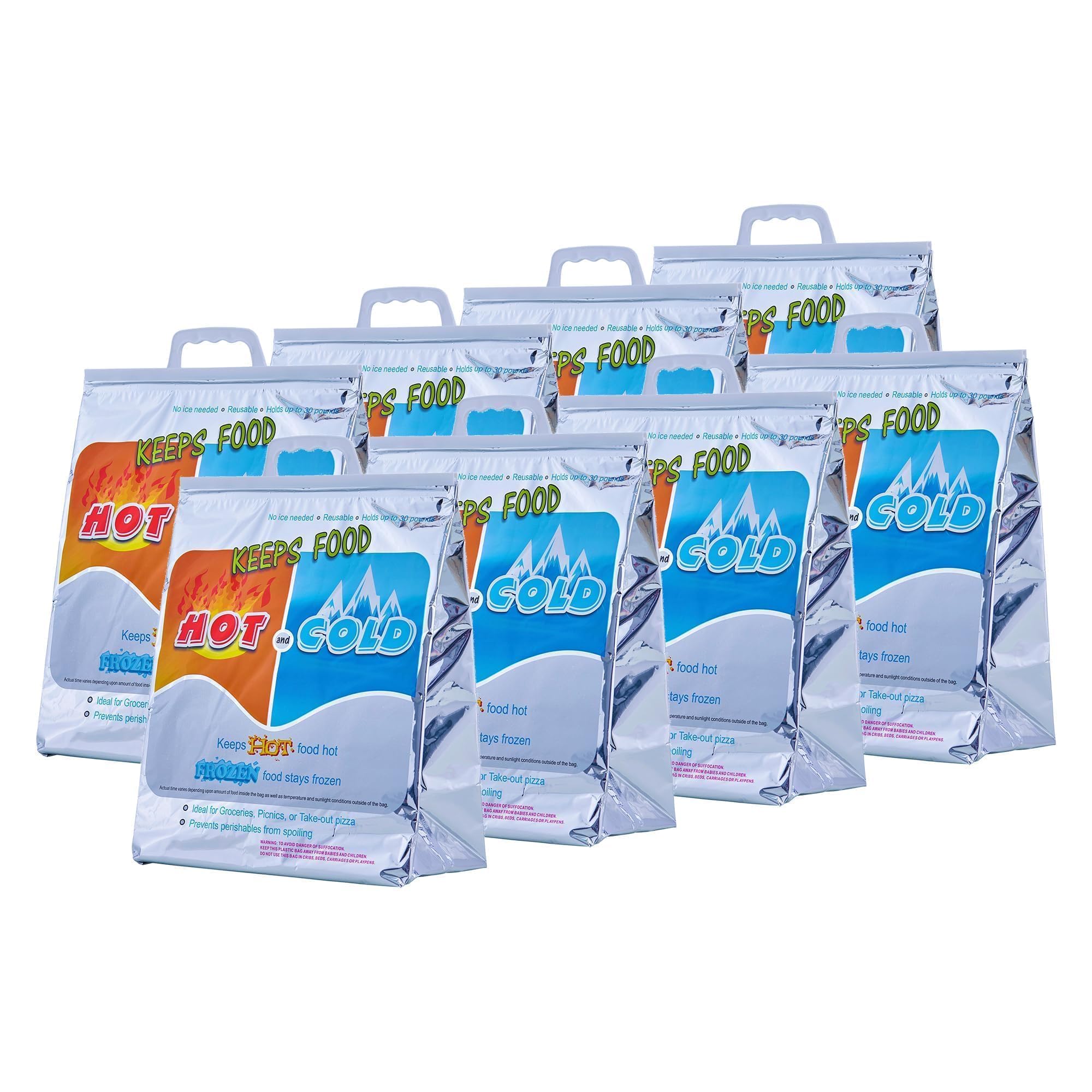 Superio Hot and Cold Insulated Bags for Food Delivery, Grocery Shopping Bags, Food Storage for Hot and Frozen Food for Travel, Disposable Cooler Bag, Reinforced Thermal Lunch Bag (8, 13"x7"x15.5")