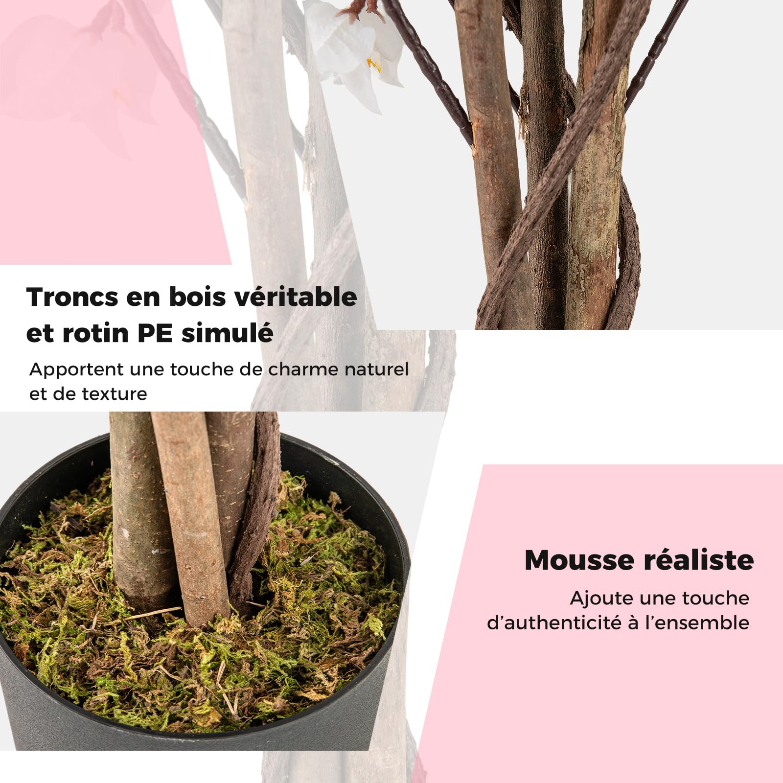 COSTWAY Plante Artificielle Bougainvillier de 120 cm, Plante Fleurie Faussée en Pot de Pépinière avec Fleurs en Pleine Floraison, Fausse Arbre Décoration du Magasin Bureau Maison (Rose 2 Pack)