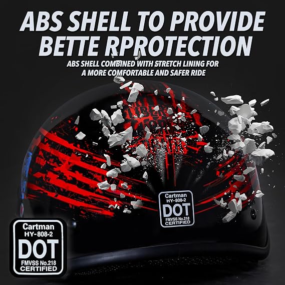 CARTMAN Half Helmet X-Large, DOT Approved Flag Skull Graphics for Adult