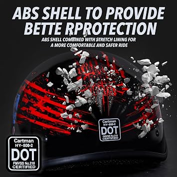 CARTMAN Half Helmet X-Large, DOT Approved Flag Skull Graphics for Adult