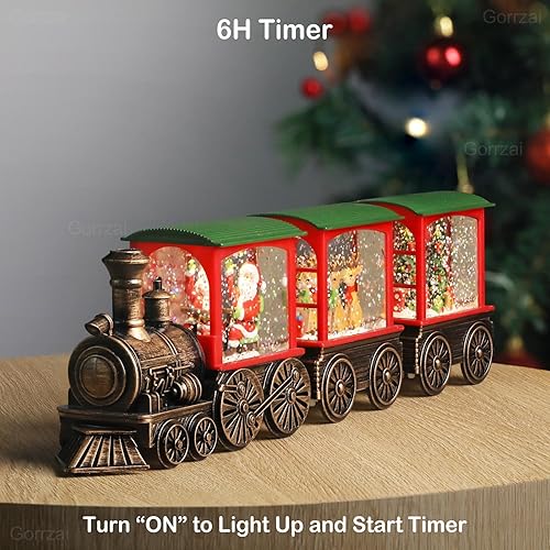 Miniatura 4 de Lámpara de globo de nieve de tren Gorrzai, lámpara de nieve de Navidad con temporizador automático de 6H y purpurina manual, decoraciones navideñas