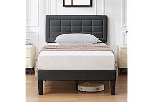 VECELO Twin Sized Upholstered Bed Frame with Adjustable Headboard and Strong Wood Slats