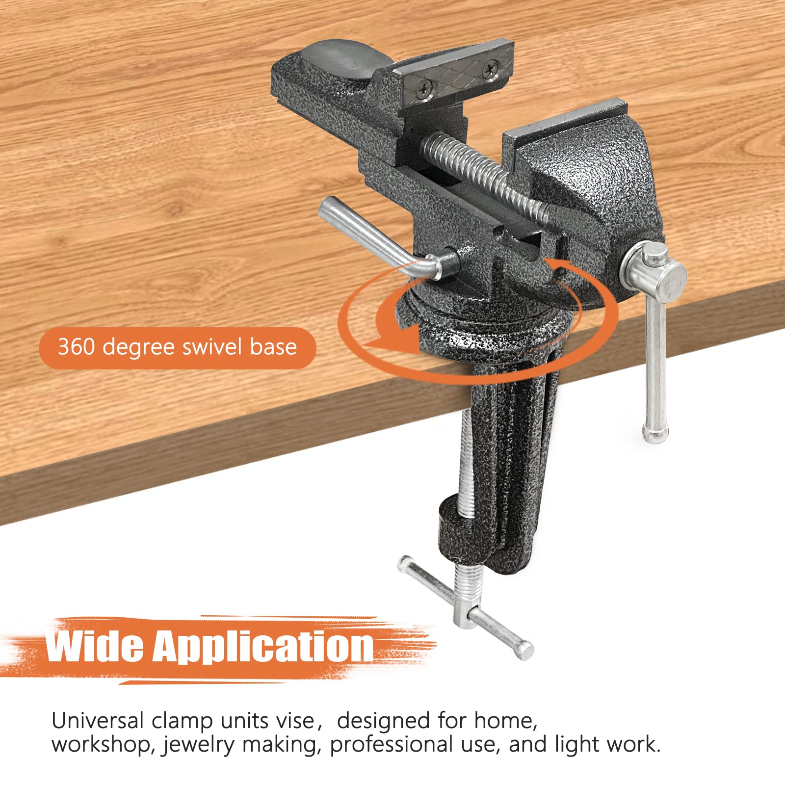 SE 8436MVC-P 3-Inch Aluminum Clamp-On Vise – Universal Orbital Joint Vise For Tables, Workshops, DIY Projects