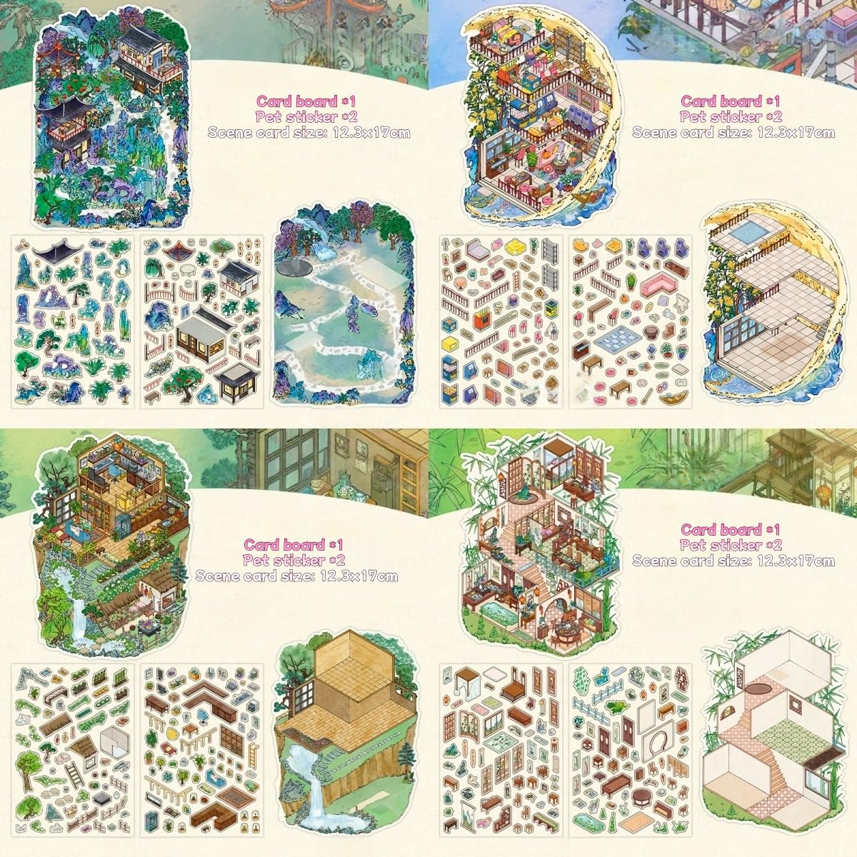 4 Sets Large Size 3D Miniature Scene Stickers,DIY House Sticker Therapy for Adult Cute 3D Cartoon Sticker Scenes for Adult Relief Stress Pass The Time - Image 4