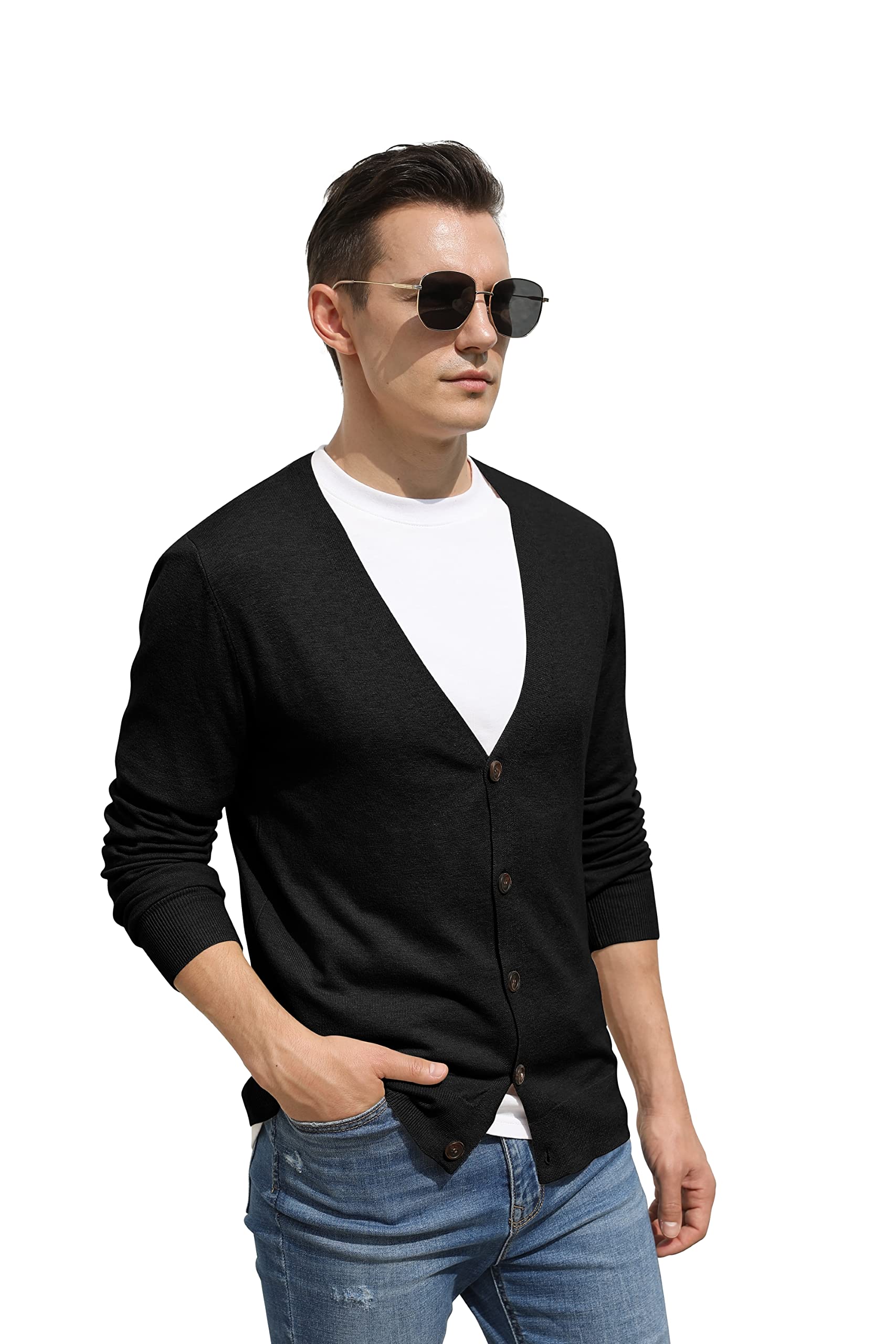 Hisir Strickjacke Herren Pullover V Ausschnitt Leichte Elegant Winterjacke Klassischer Strickjacken mit Knöpfe