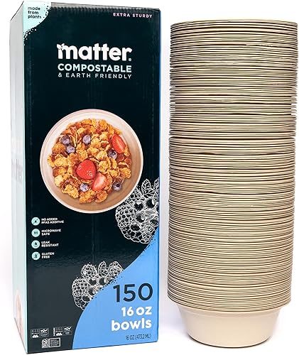 Miniatura 1 de Matter Cuencos de papel compostables certificados de 16 onzas  Cuencos desechables resistentes para aperitivos  Pasta, sopa, cereales y helado