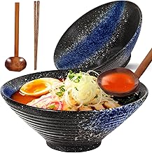 Sosayet Ramen Schüssel Keramik, 2 Sets Ramen Bowl mit Löffel und Essstäbchen, Rutschfeste Japanische Schüssel Geschirr für Ramen, Salat, Müsli, 1000 ml, 20 x 20 x 8 cm