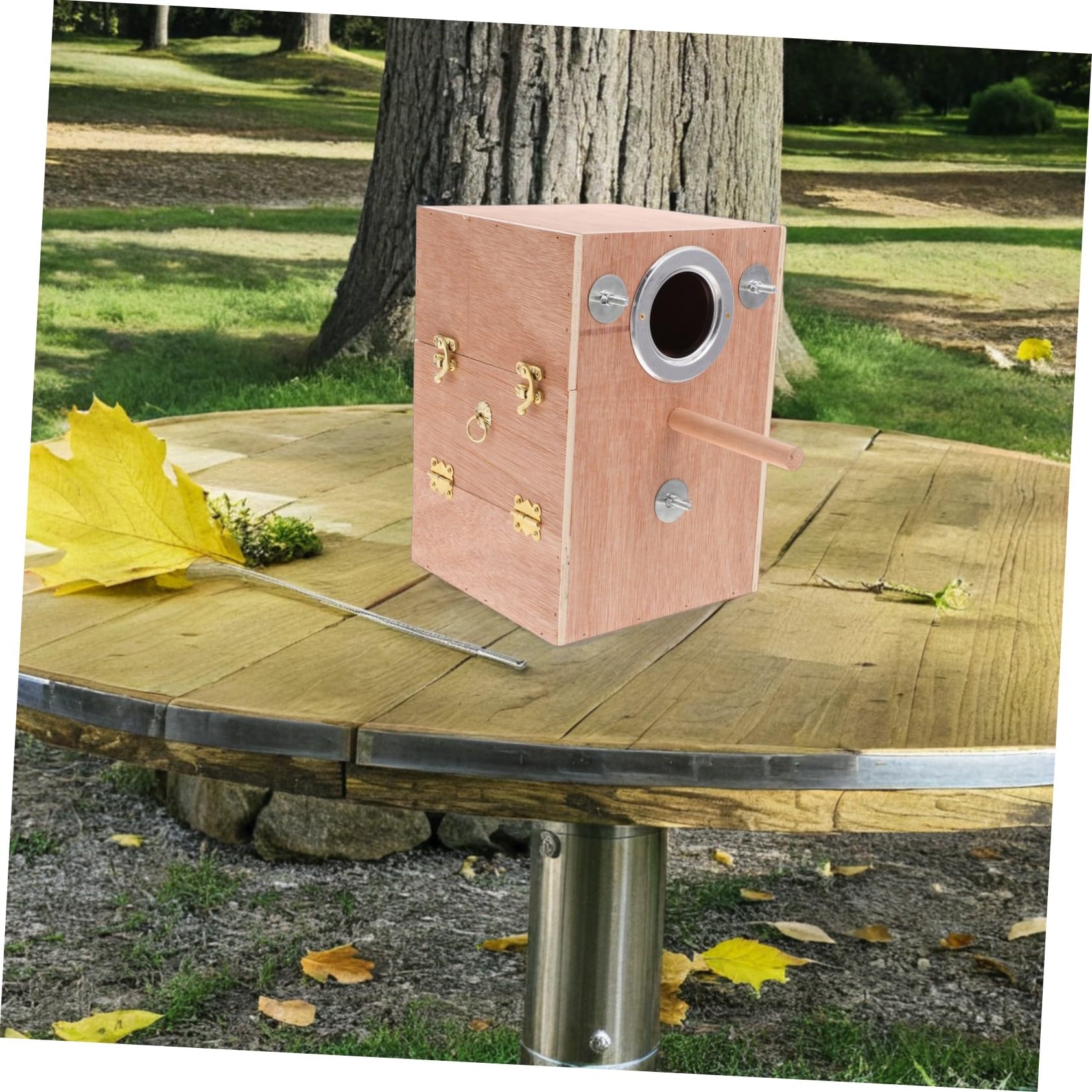 Caja Nido para Periquitos de Madera con Soporte Perchero Colgante Exterior Diseño Seguro y Cómodo Fácil Instalación y Limpieza Compatible con Agapornis Cacatúas y Pinzones