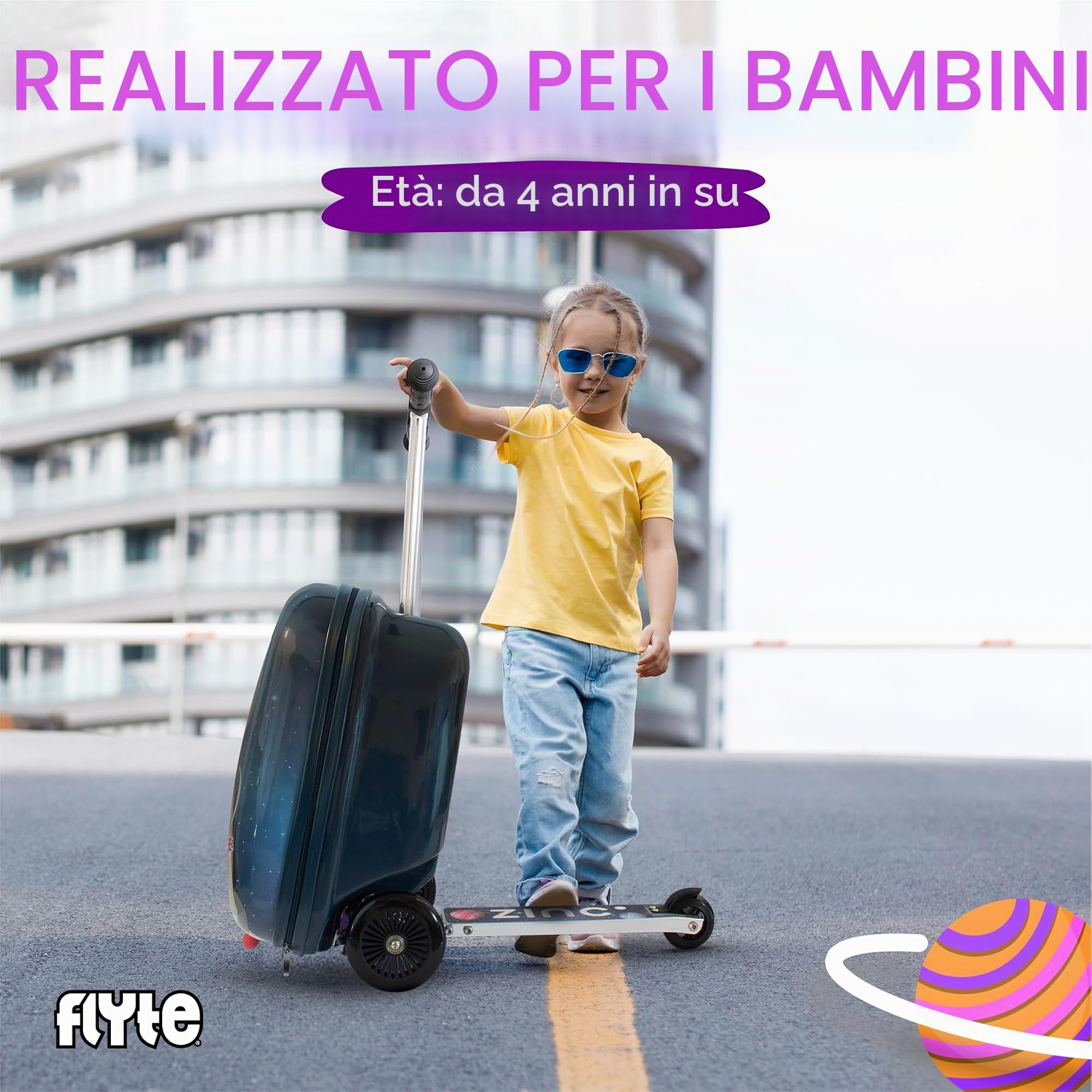 Flyte Valigia per monopattino pieghevole per bambini, con guscio rigido, con ruote, 2 in 1, 45 cm, capacità 25 litri